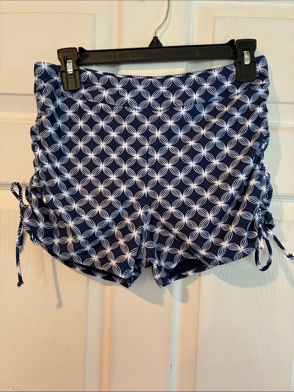 Monique Size Large Navy Geometric Drawstring Swim Shorts - Women's